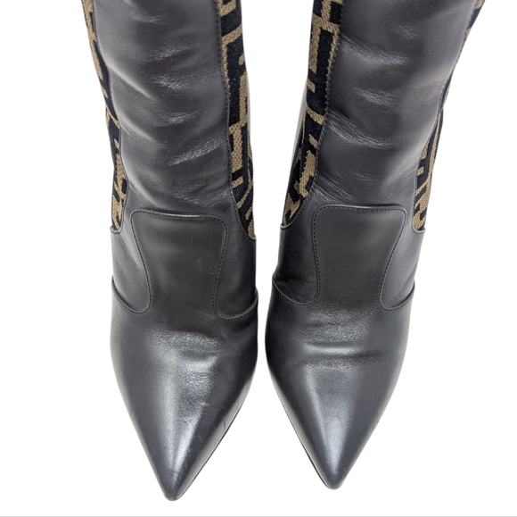 Fendi Rockoko FF Logo Signature Monogram Brown Leather Zucca Boots Size EU 38.5 - Picture 7 of 15